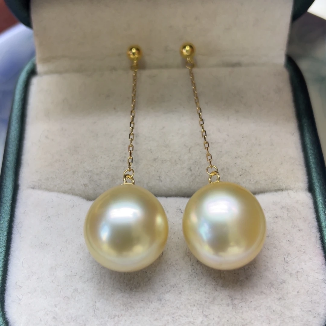 耳饰海水珍珠18K金镶嵌11-12