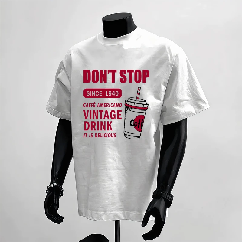 美式潮牌260g重磅纯棉短袖t恤男女同款宽松ins情侣潮流咖啡杯半袖