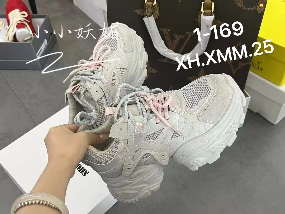 1-169欧货厚底老爹鞋女j2025秋季新款韩版百搭皮网拼接透气休闲鞋