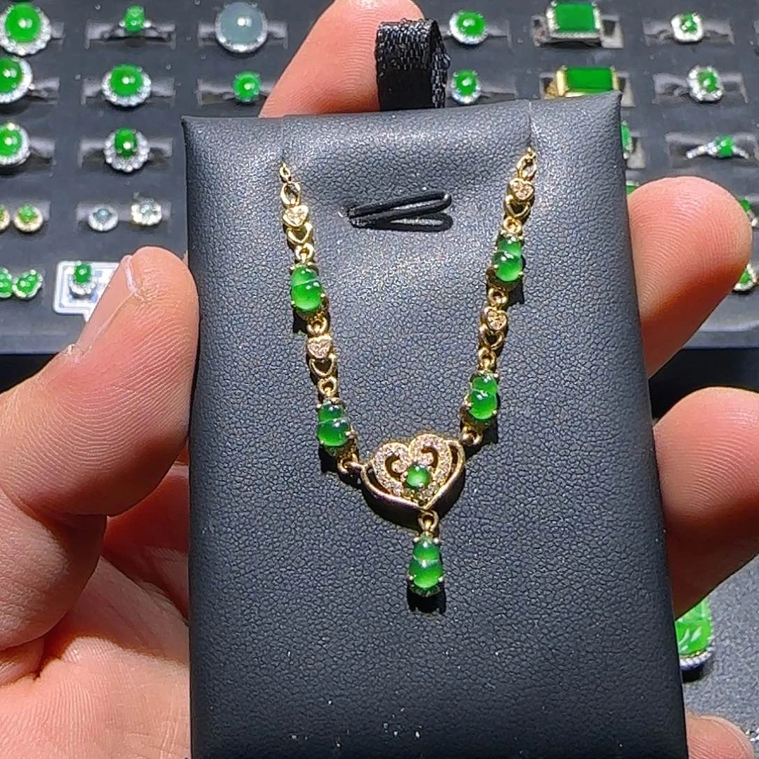 翡翠银S925镀金镶嵌颈饰