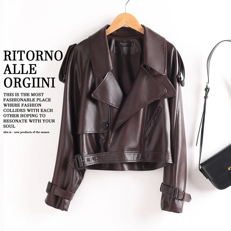 【六六专属】真皮皮衣女短款绵羊皮韩版秋冬新款显瘦机车皮夹克外套