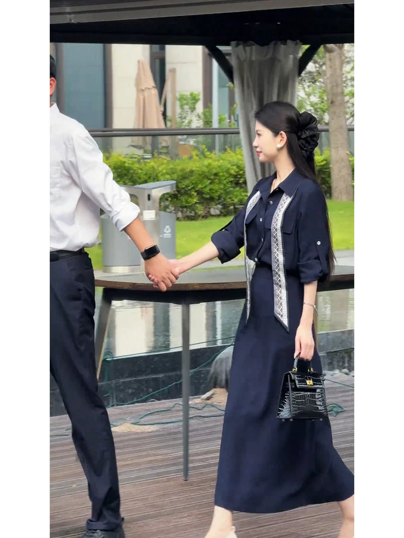 法式高级感休闲套装女2025秋季新款气质长袖衬衫半身裙显瘦两件套