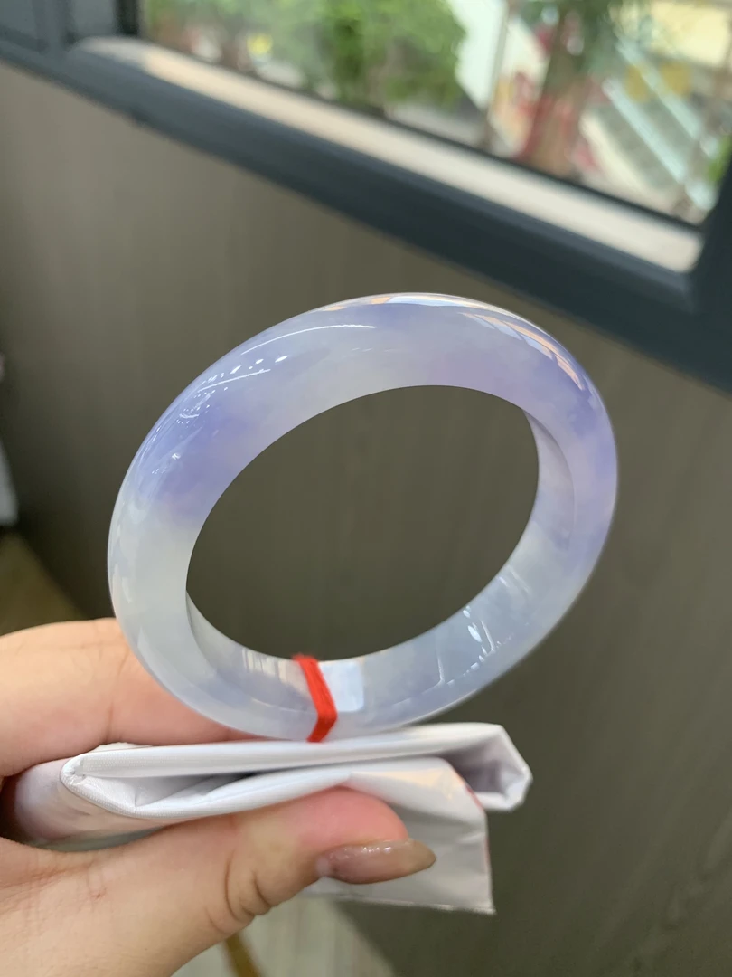 高货冰紫翡翠玉石手镯正圈57-59缅A紫色玉镯