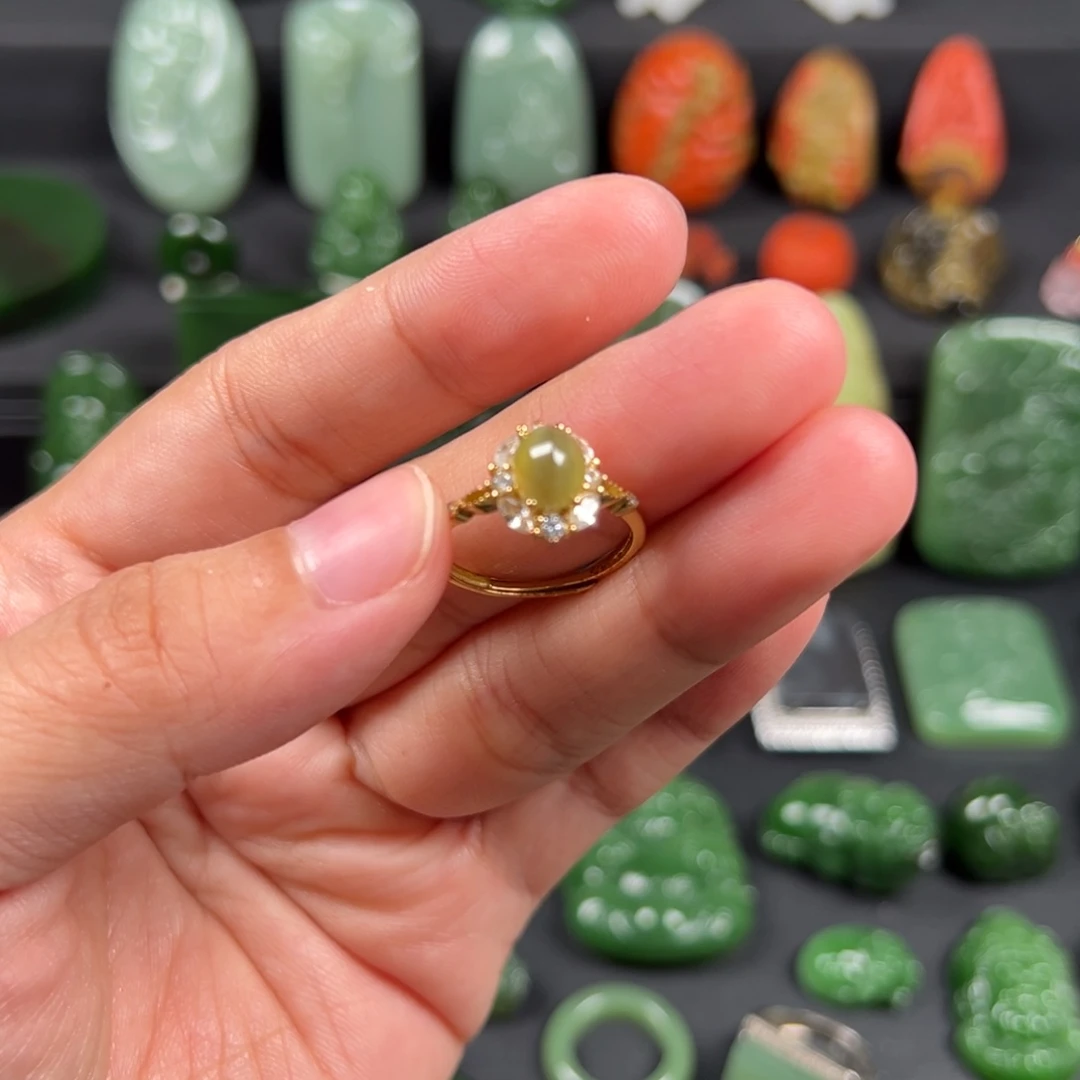 银S925镶嵌戒指和田玉（碧玉）