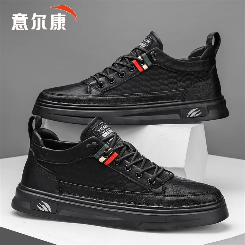 意尔康男鞋冬季新款商务休闲皮鞋男士厚底百搭防滑厨师时尚板鞋潮