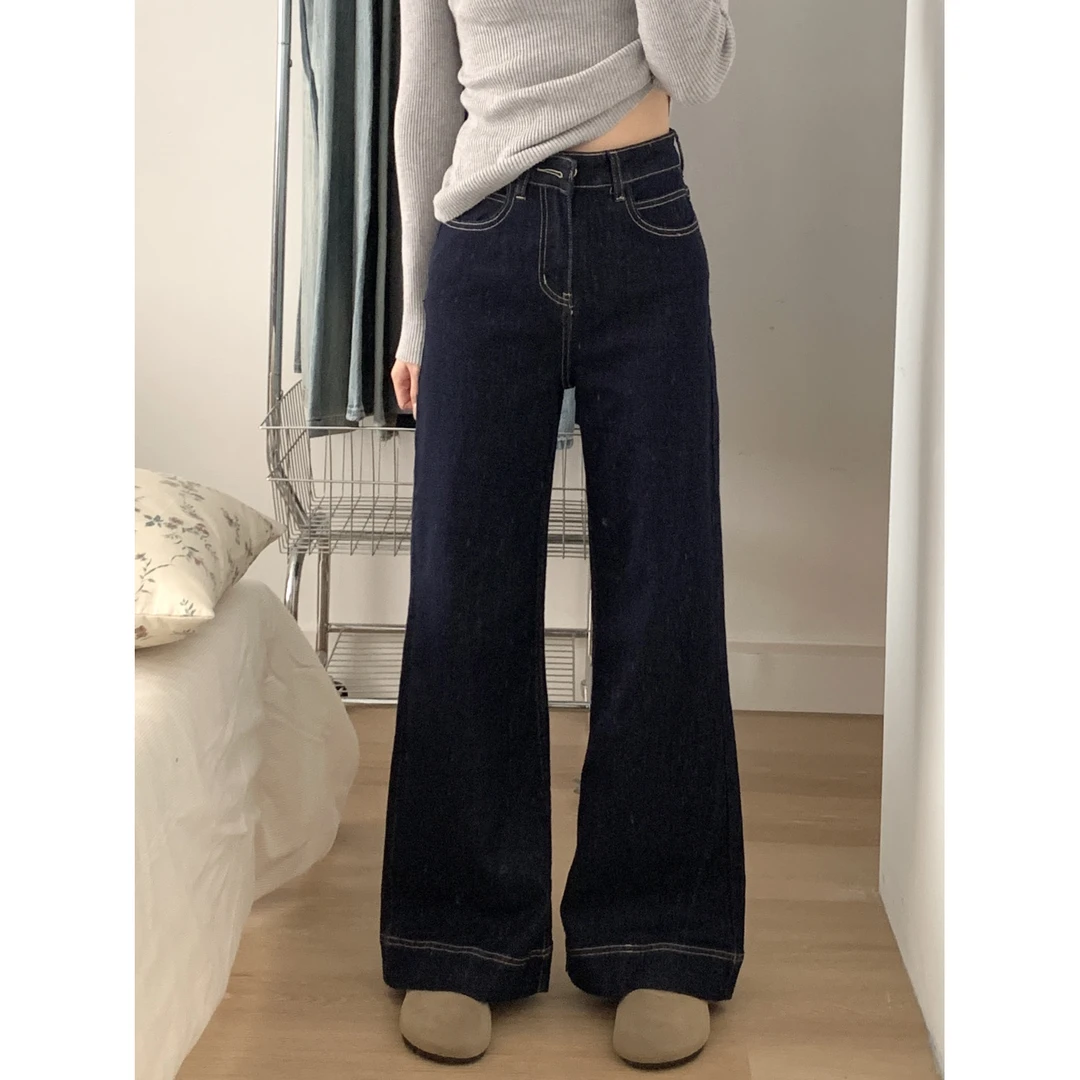 直筒牛仔裤女2025新款高腰丹宁蓝时尚宽松显瘦百搭休闲垂感阔腿裤