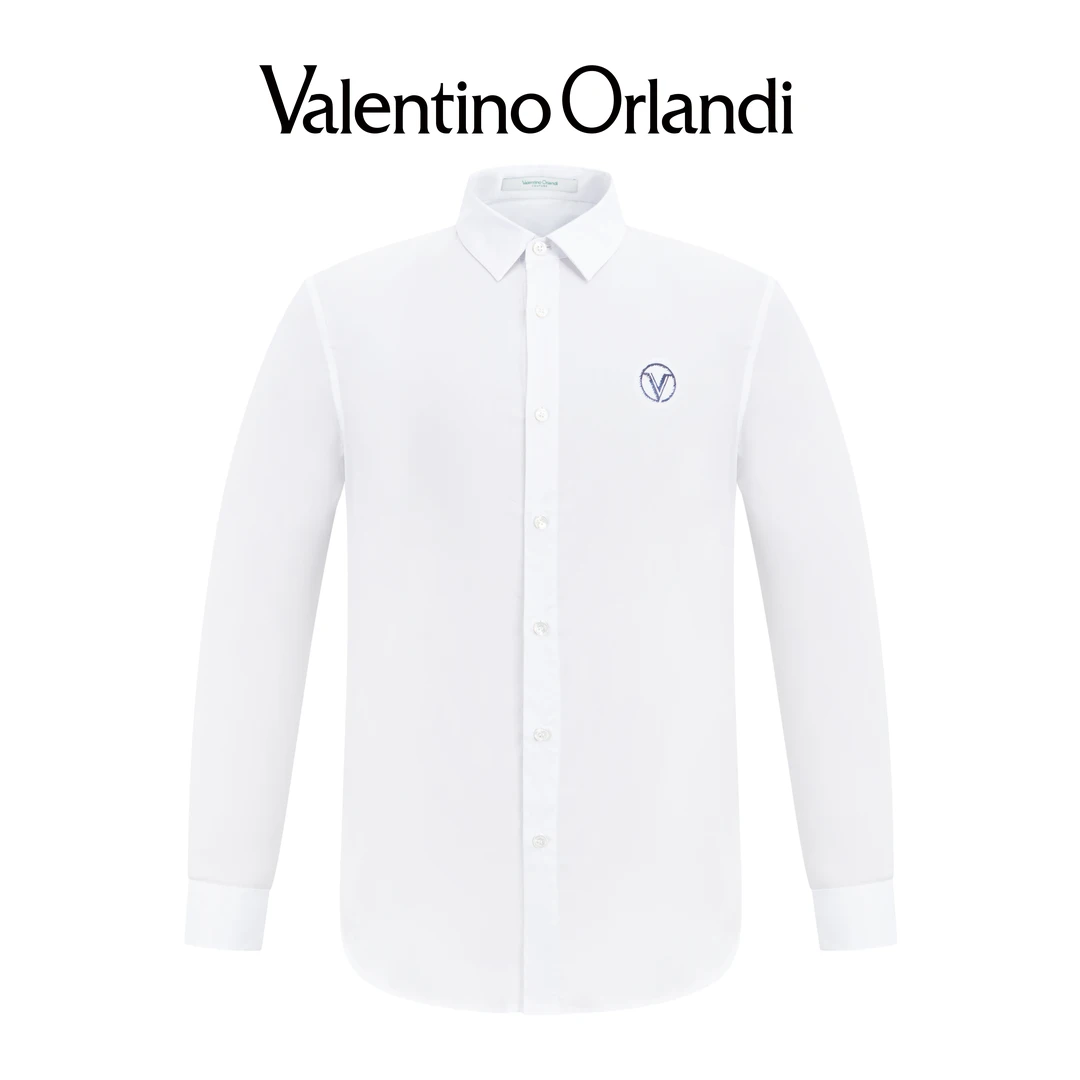 Valentino orlandi男士春秋A版时尚简约商务刺绣小标长袖衬衫