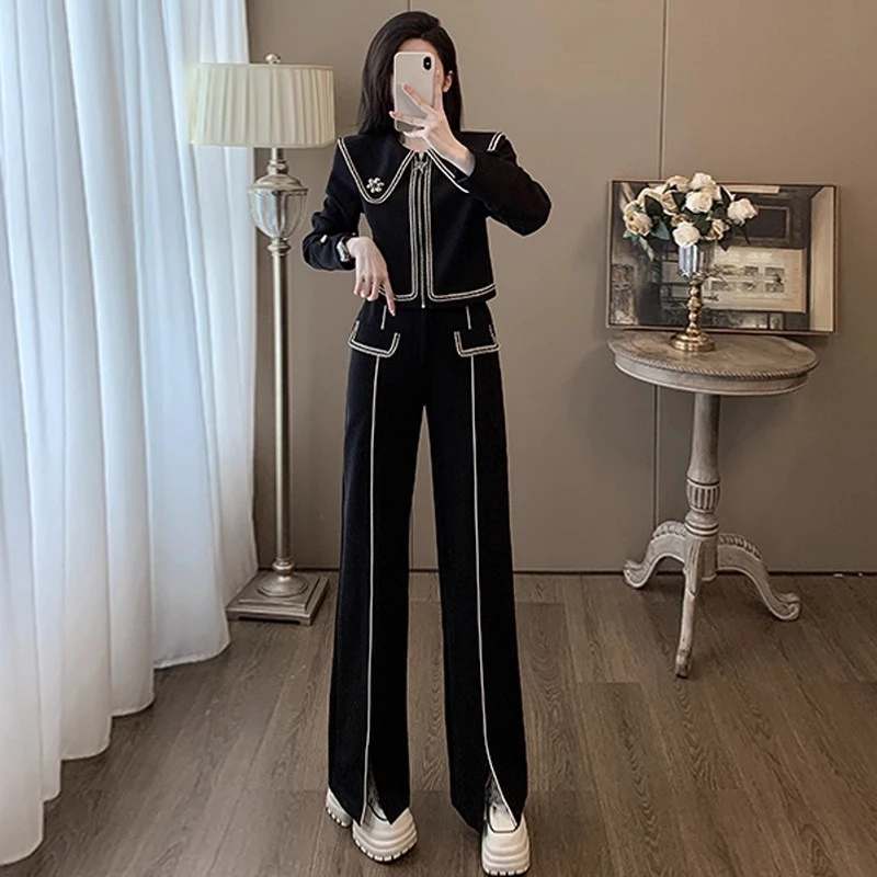 【两件套】【送胸针】女春秋装阔腿裤两件套D3330