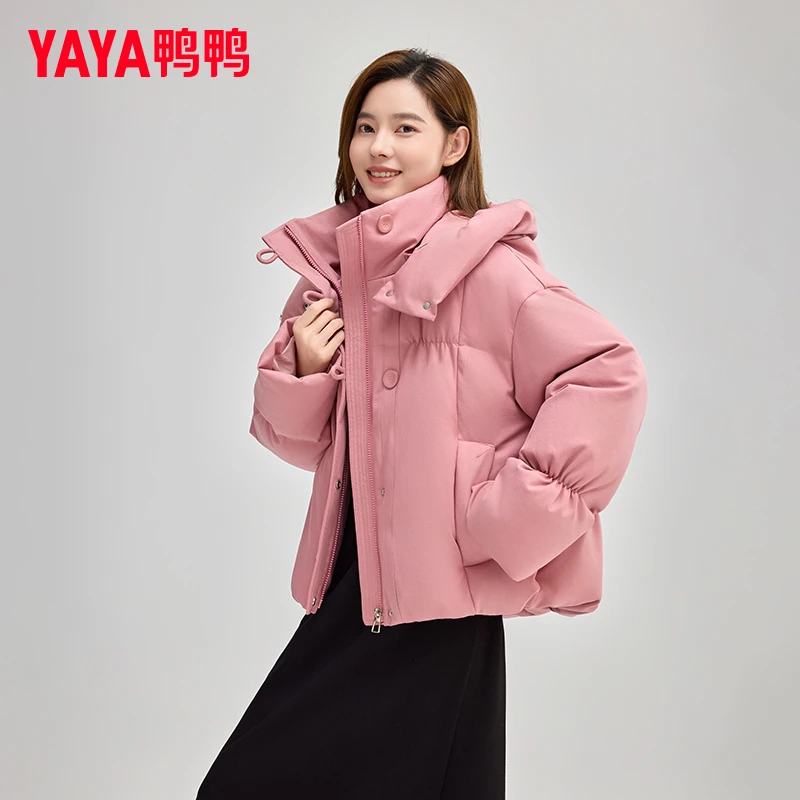 YAYA/鸭鸭25年新款女士短款运动时尚户外连帽羽绒服加厚保暖冬季
