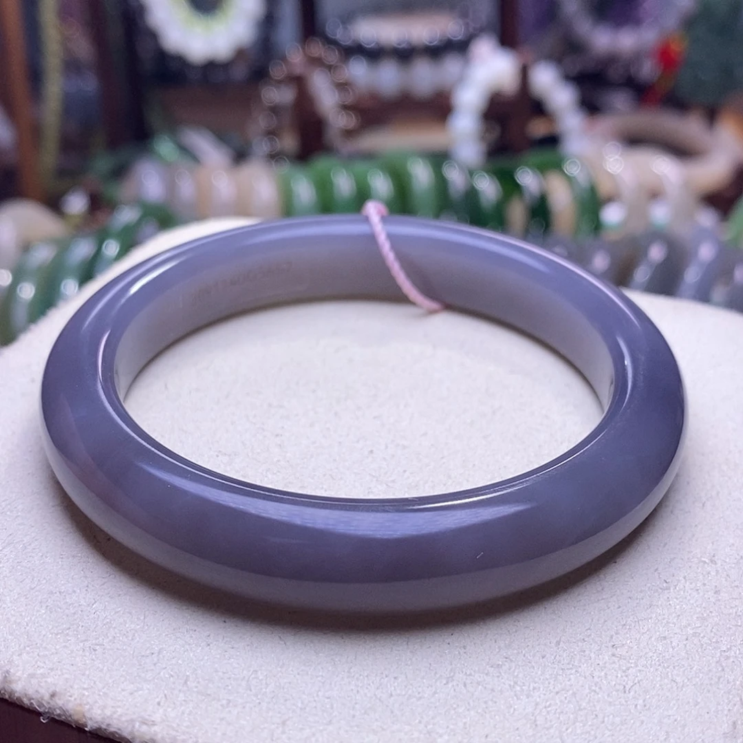 颈饰未镶嵌和田玉收藏级57.5烟紫老矿料高冰浓紫手镯