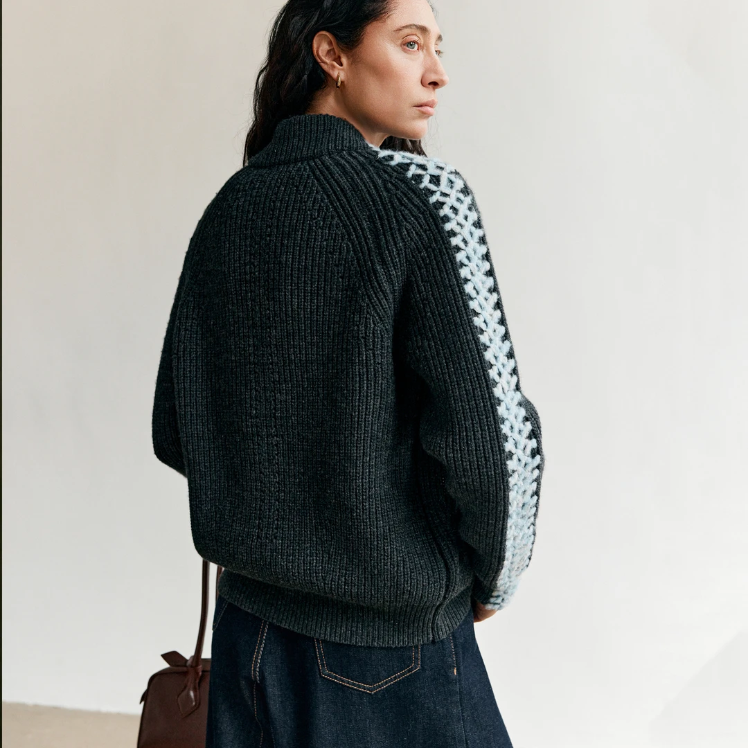 Z老板 针织衫上衣女轻奢设计感气质拼接毛衣外套