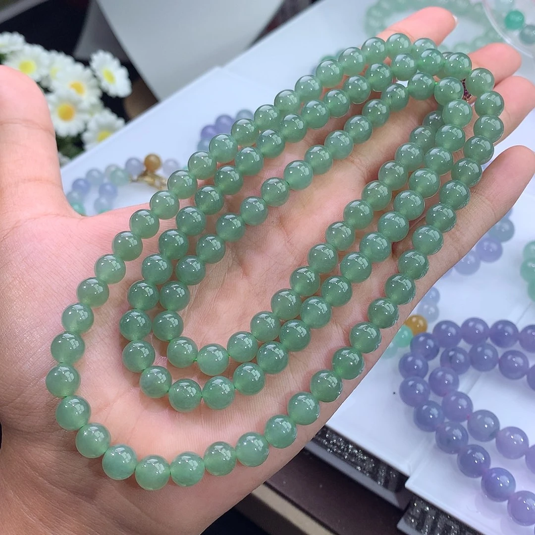 未镶嵌手链翡翠菠菜绿项链108颗