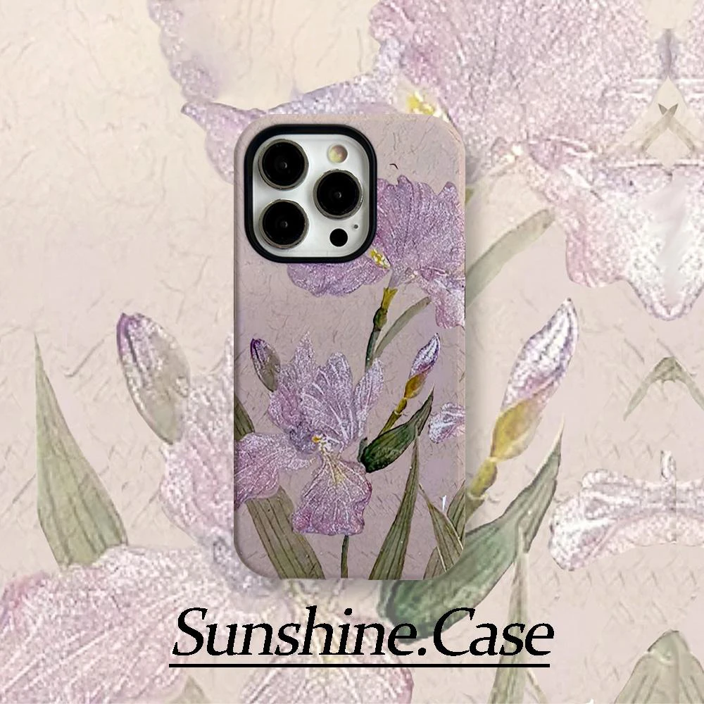 菲林二合一晕染紫花适用苹果16手机壳iphone15华为opop小米vivo12