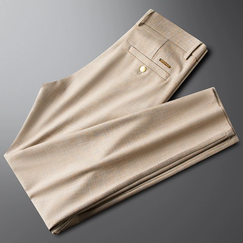 轻奢高端千鸟格商务休闲裤男款2025新款夏季薄款垂感百搭直筒西裤