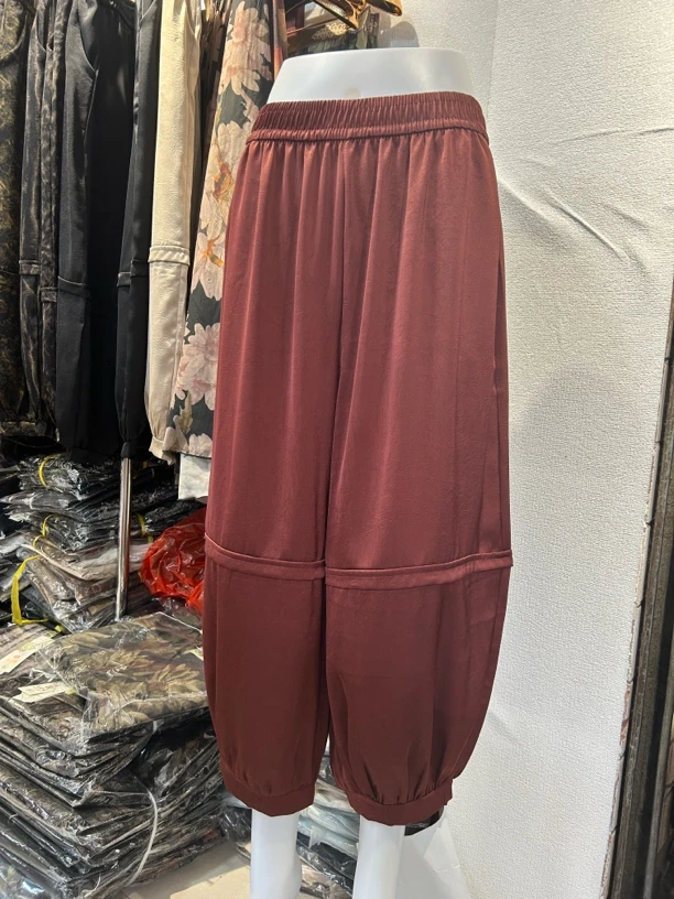 209夏季新款洋气百搭时尚休闲缎面9分灯笼裤