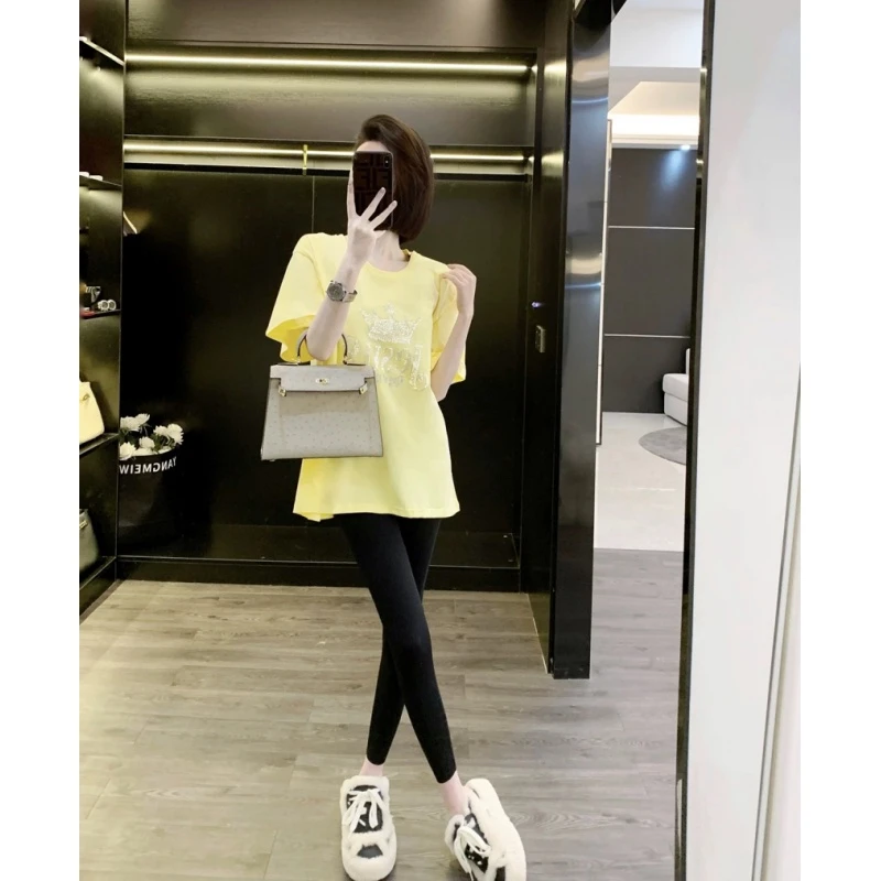 网红ins重工亮片短袖t恤夏季新款下身失踪港风百搭chic宽松上衣女
