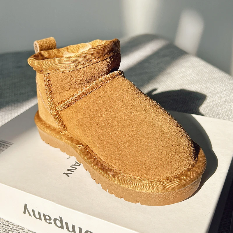 冬雨款纯牛皮儿童雪地靴真皮经典雪地靴加绒加厚保暖男童女童低帮