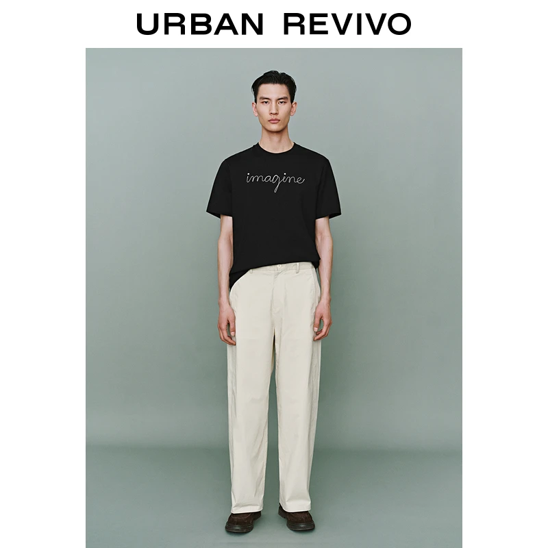 UR2025夏季新款男装休闲字母线迹绣棉质短袖T恤UMM450056