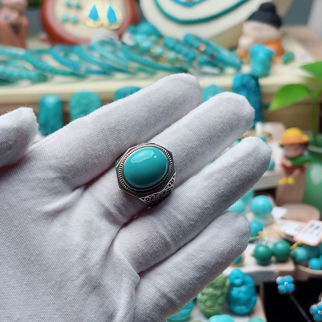绿松石银S925镶嵌戒指