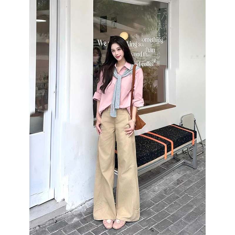 温柔高知miu系韩剧穿搭三件套装披肩衬衫阔腿裤秋冬装搭配一整套