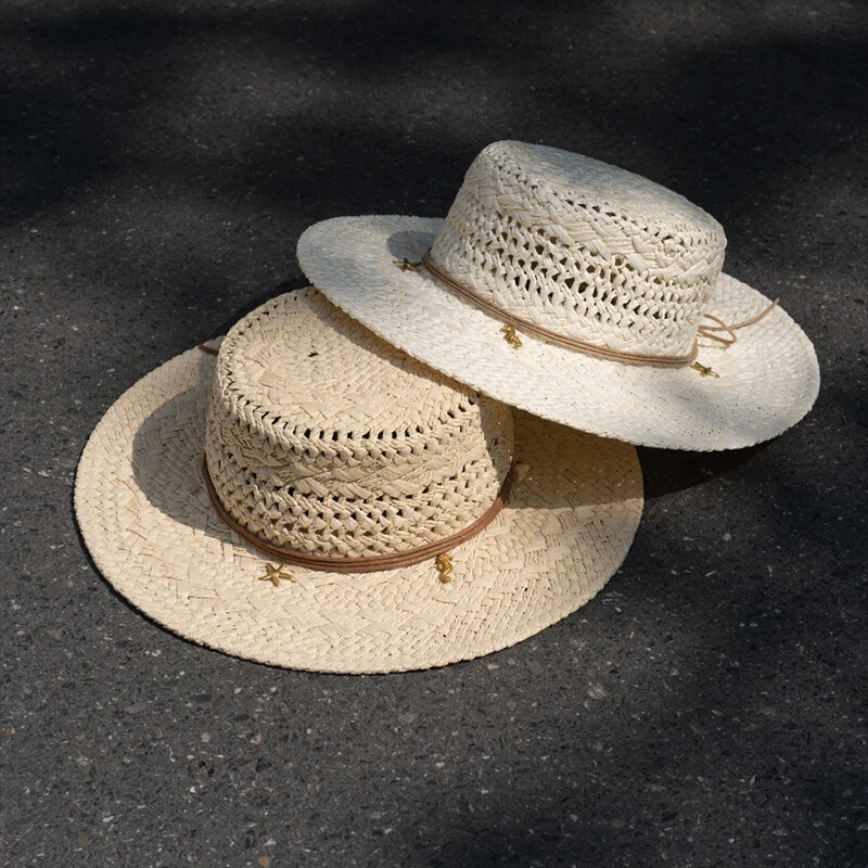 疯帽子 手编镂空草帽女度假遮阳帽平顶礼帽子出游太阳帽25年夏季