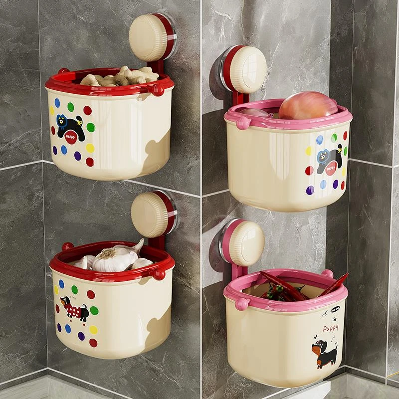 厨房葱姜蒜收纳盒壁挂篮子生姜大蒜挂筐各种用品小神器吸盘置物架