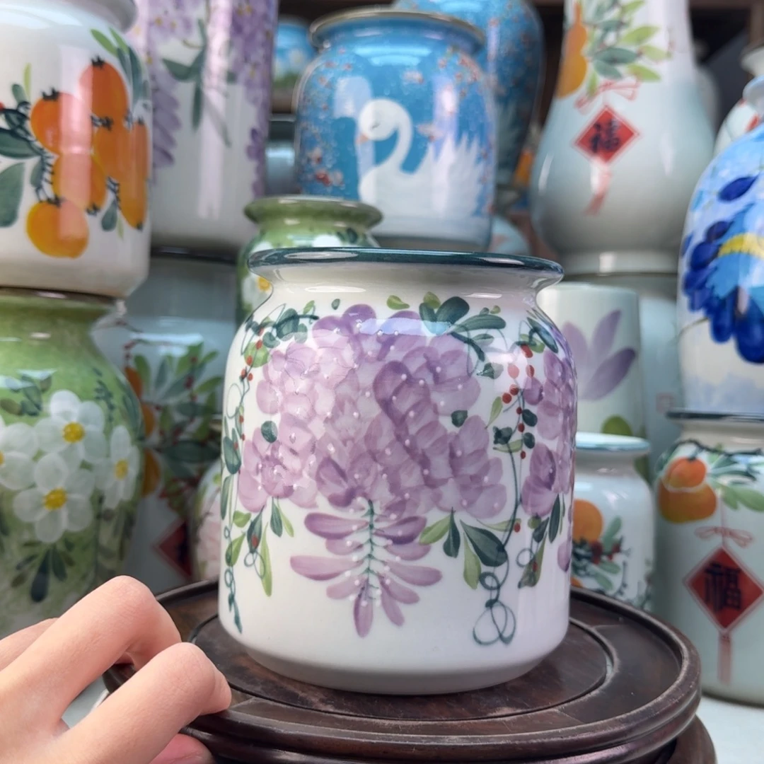 景德镇陶瓷手绘花瓶无孔