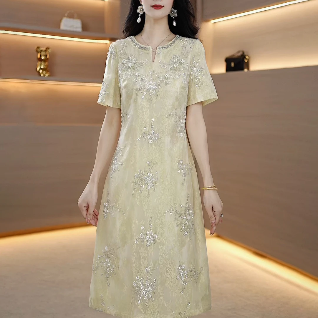 2025夏季新款A2903气质遮肉显瘦大码连衣裙女修身女装连衣裙