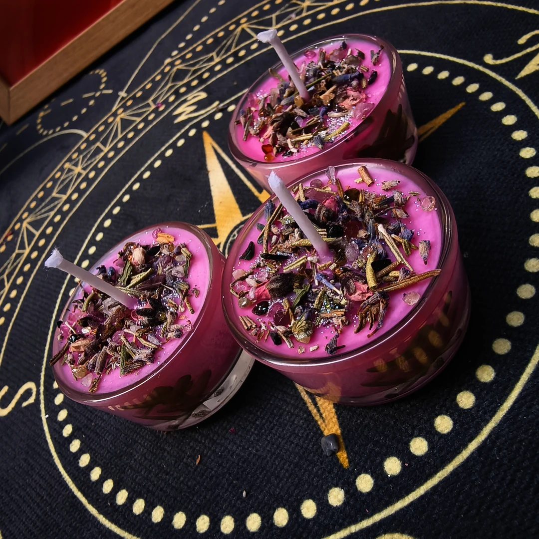 （一组三个）粉红泡泡迷你蜡烛手作水晶草药蜡烛赠送锡纸碗和特制纸