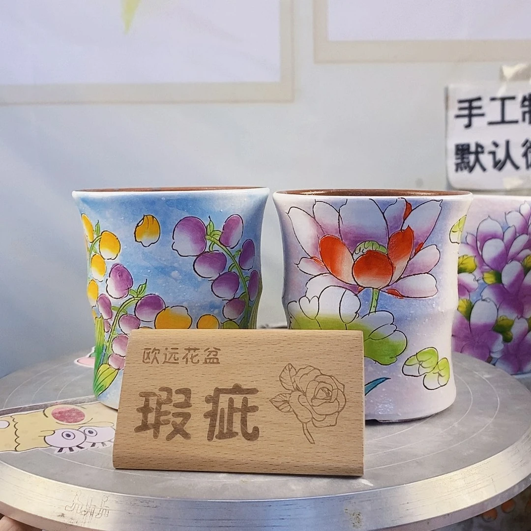 紫砂花盆红陶手绘花盆