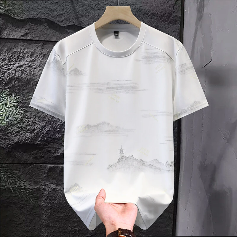 2025新款夏季半袖男装t恤青年冰丝圆领短袖潮流上衣男士T恤打底衫