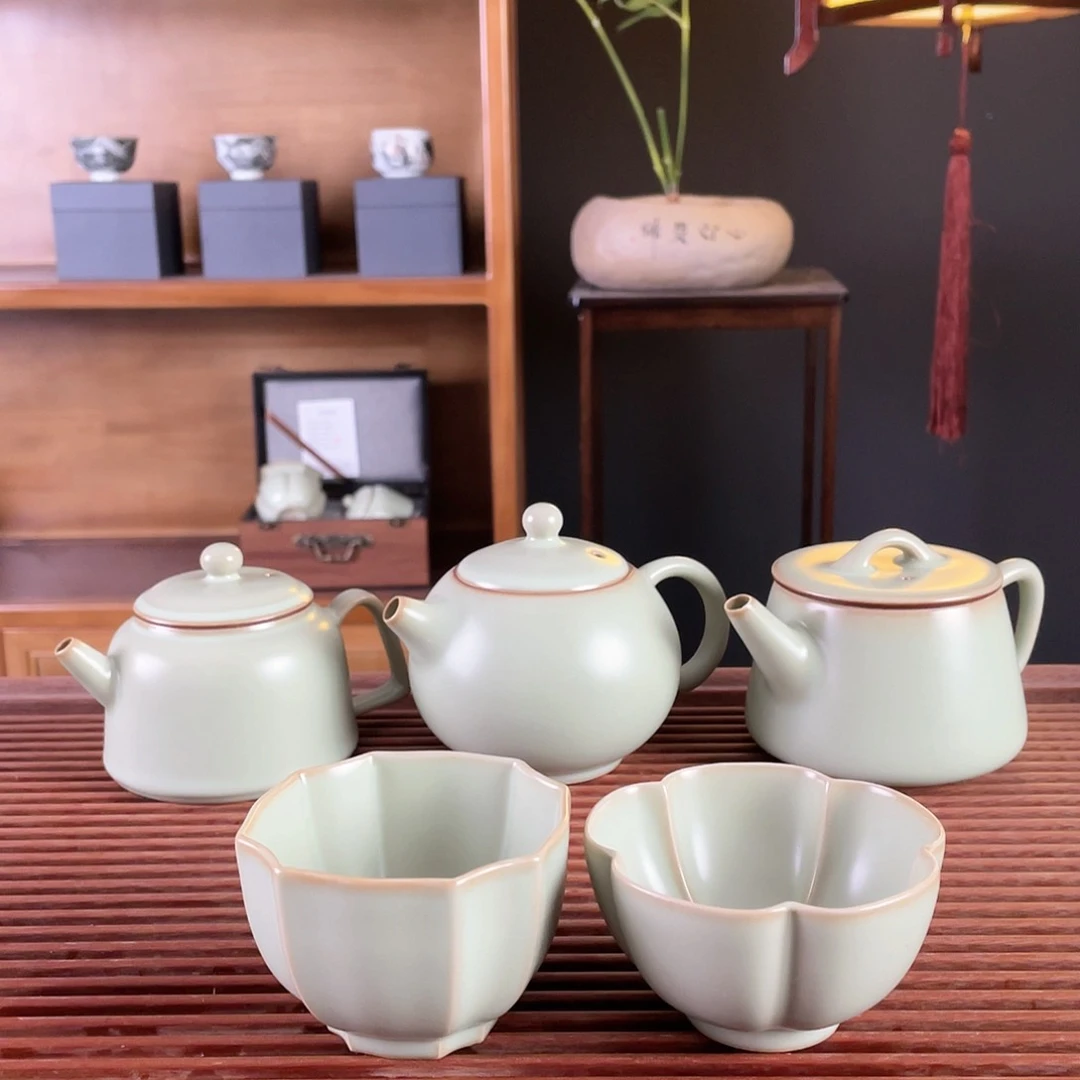 心*茶壶粉青汝窑瓷器