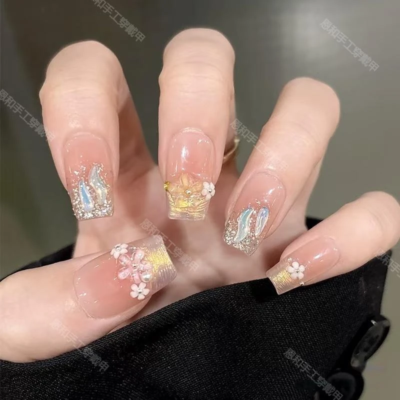 【恩和】寄春风春季新款美甲穿戴甲腮红显白流行冰透手工款式10片