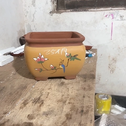 紫砂花盆四方盆黄