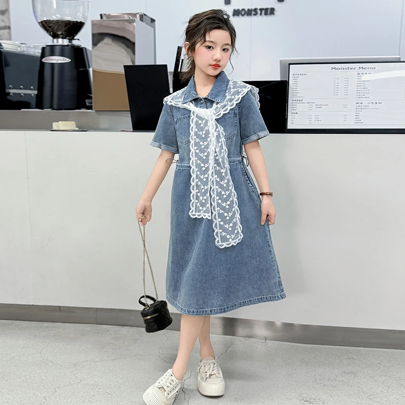 女童夏季连衣裙2025新款儿童洋气时髦牛仔裙夏装女孩收腰高级裙子