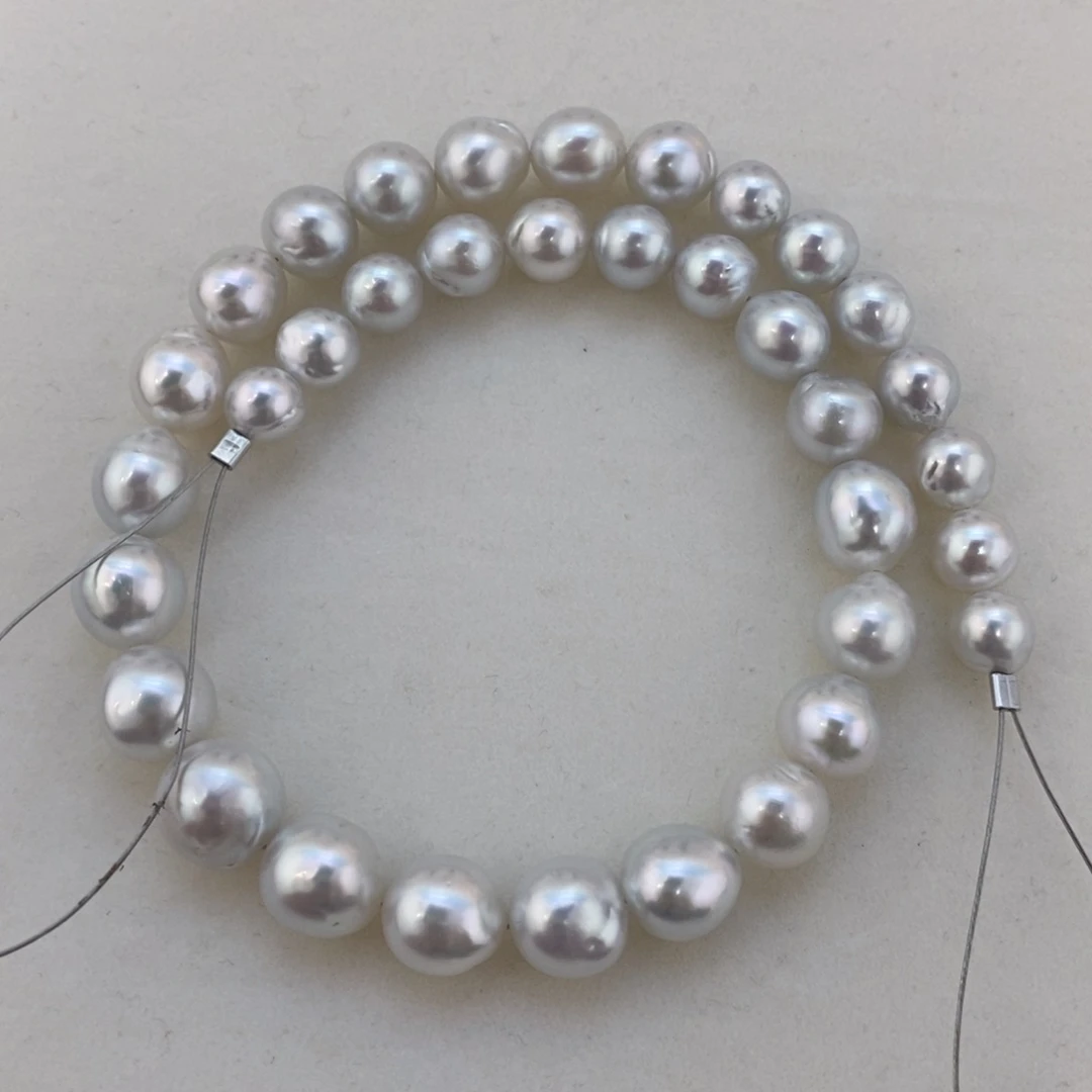 未镶嵌裸珠海水珍珠澳白银蓝项链9-11.8