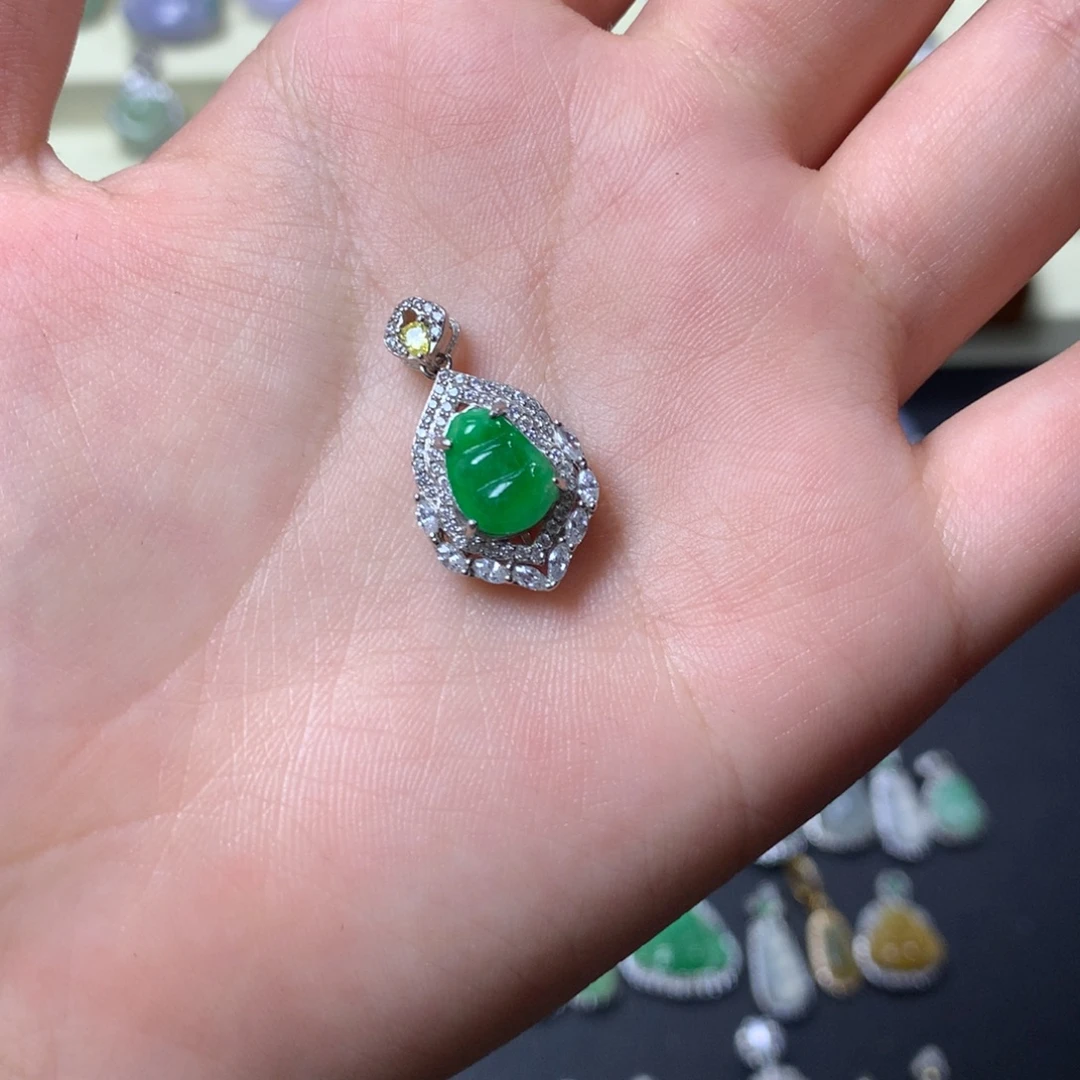 翡翠银S925镶嵌挂件