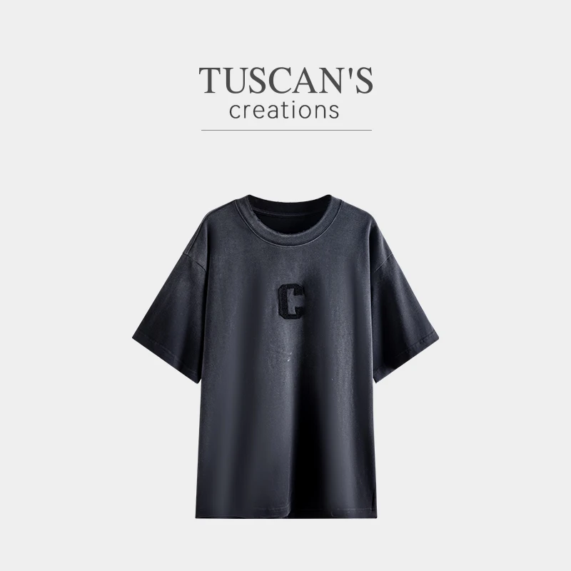 TUSCAN'S CREATIONS【品质男装】时尚做旧宽松圆领短袖T恤时代双鱼