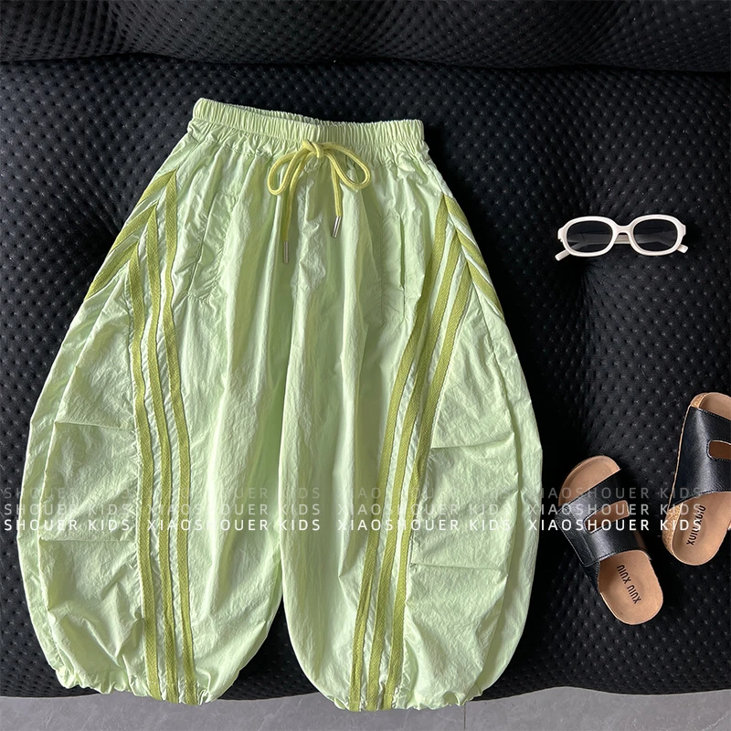 【小首尔】现货-男女童夏季薄款伞兵裤宽松九分裤子HBB7517