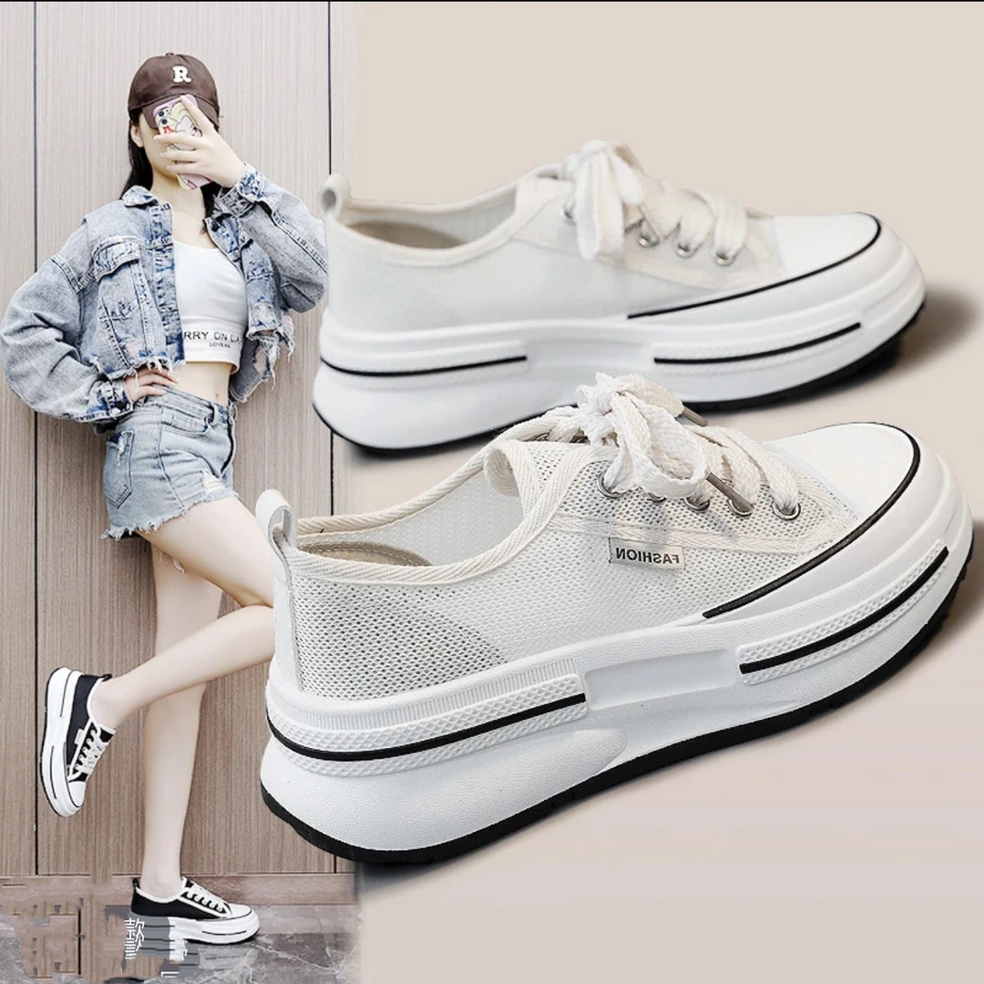 夏季透气小白鞋女厚底网鞋增高不臭脚显腿长配裙子休闲松糕鞋S003