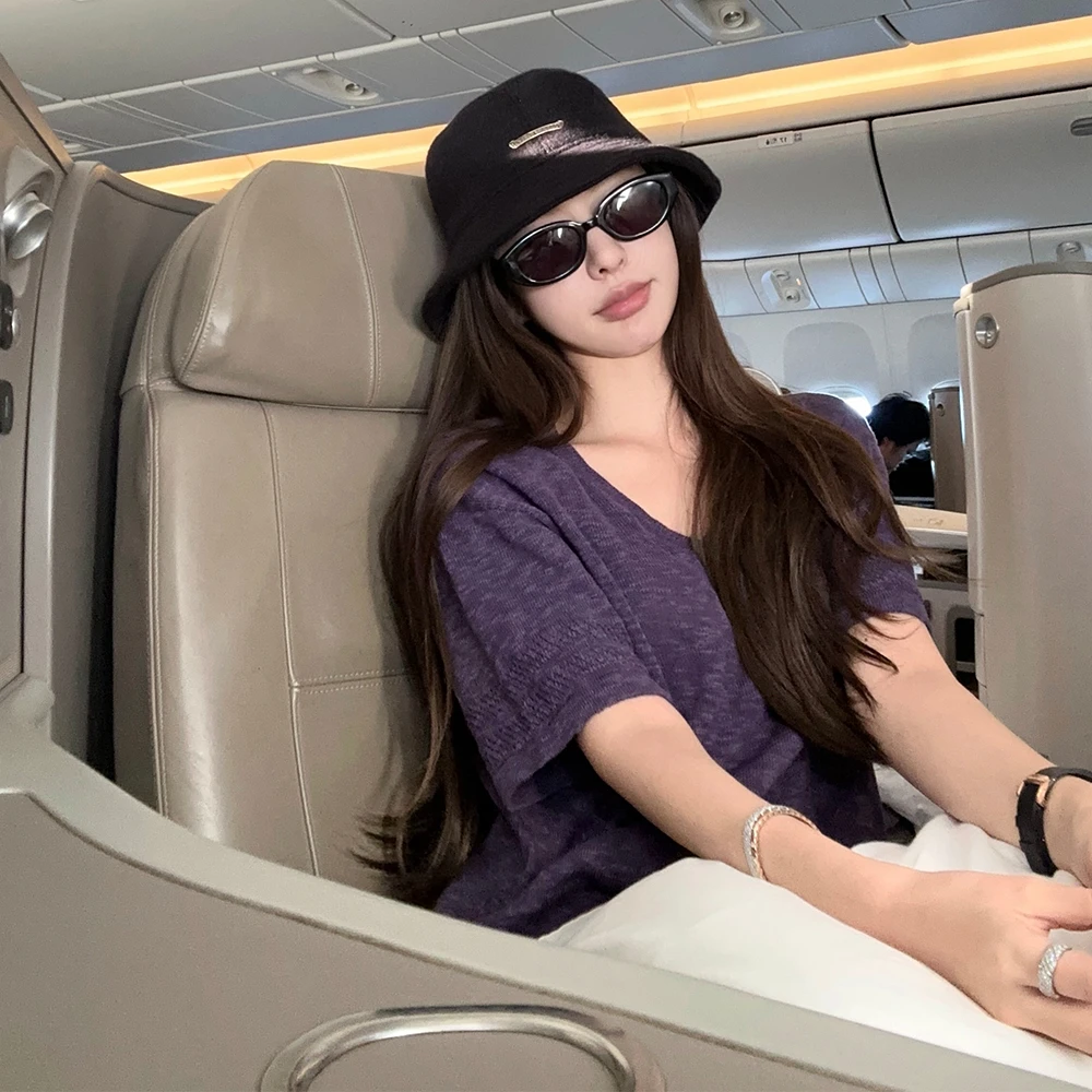 5/28「竹节纱针织T」实穿V领针织短袖 清爽雪花肌理 透气好穿