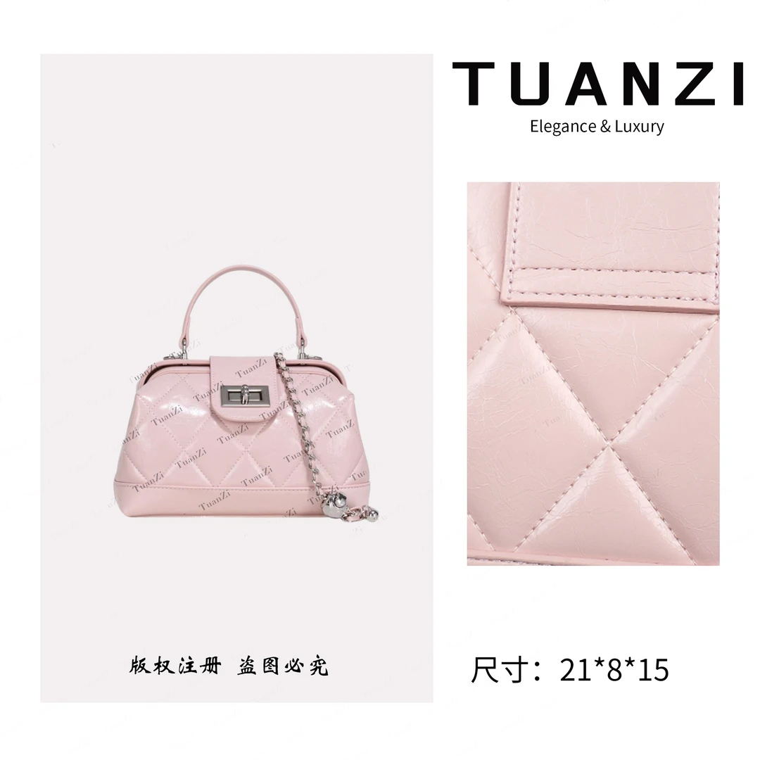 〖高端玩家〗新款经典女士轻奢手提单肩斜跨女包 GQ-78182-浅粉