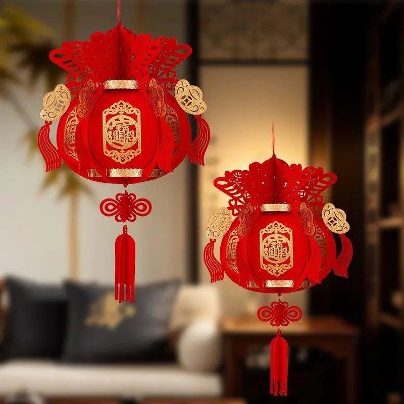 新年装饰元旦春节新款无纺布挂饰宫灯过年灯笼福字灯笼商场布置zw