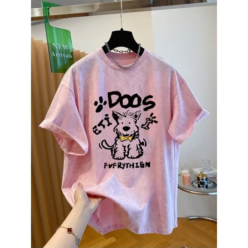 胖mm240斤大码韩系卡通扎染短袖t恤夏季2025新款独特别致洋气上衣