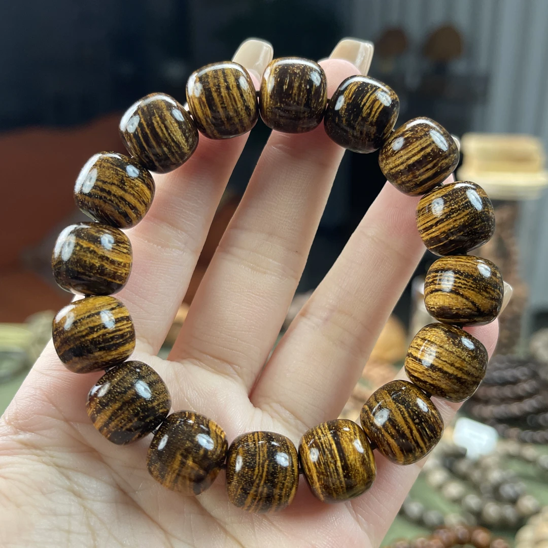 （大黄蜂横纹）巴布亚贡木特色纹理13×14单圈手串