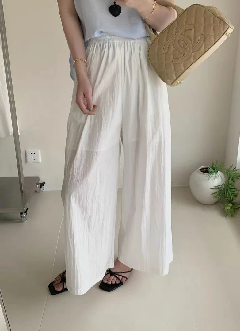 SUSAN2025夏季新款韩系简约糖果色休闲显瘦松紧腰百搭阔腿裤女ins