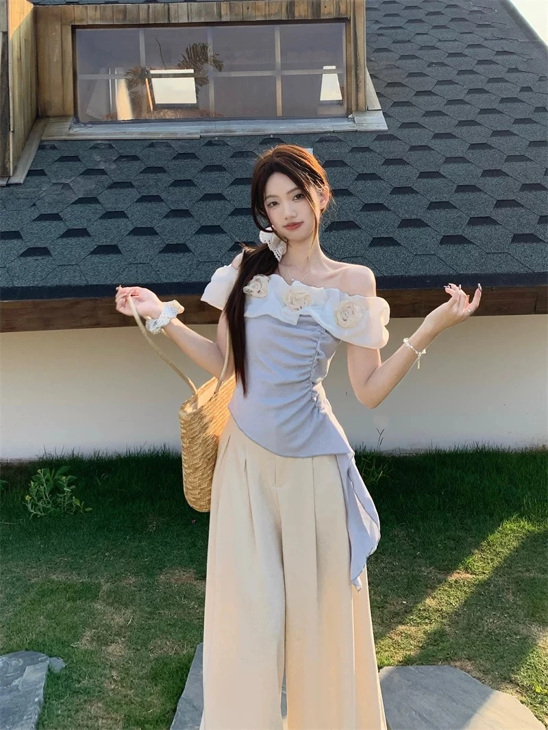 【黎安推荐001-1500编码】春夏慵懒内搭外穿短款精致设计感上衣显瘦