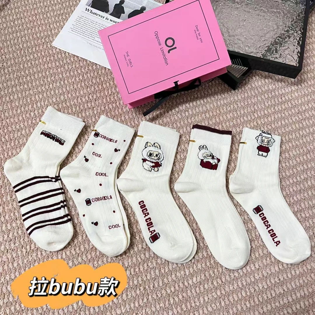 【5双装】拉bubu款女士袜子中筒百搭运动袜子WZ25515-5
