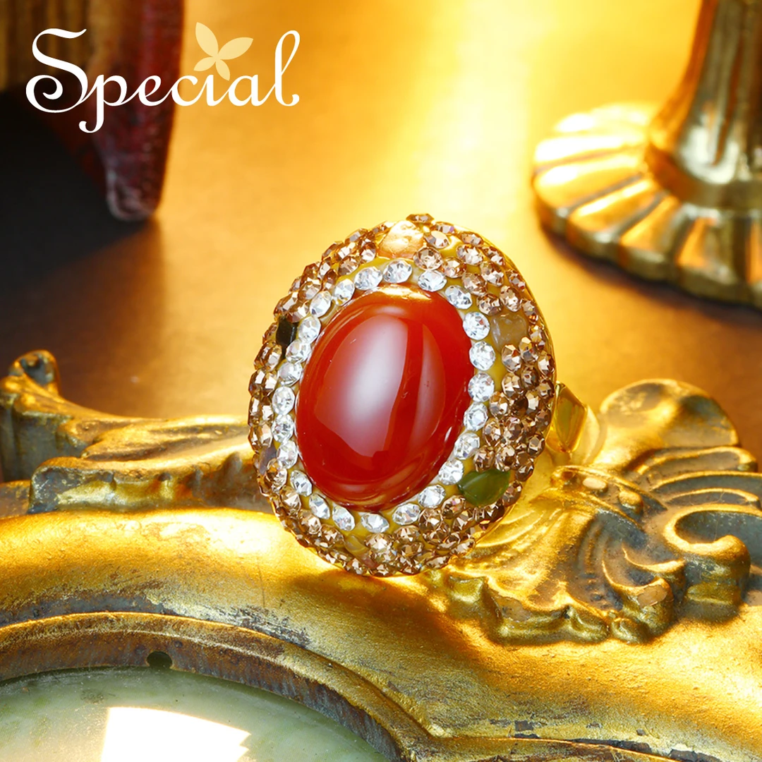 special 碧玺红玛瑙时尚手工气质轻奢小众开口戒指 相遇时有烟火