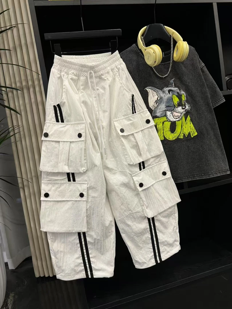吾2025【Y】4月26日 儿童男童女童时尚白色大口袋工装裤5255-